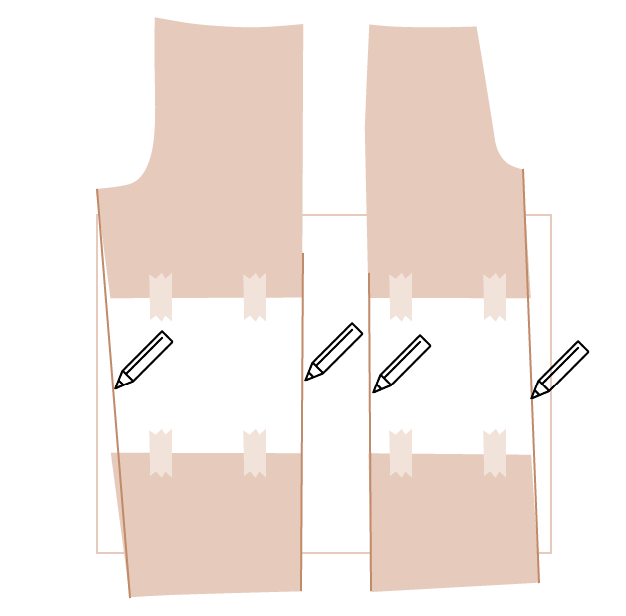 Image : Schéma pour allonger les jambes d'un pantalon, retracez les lignes depuis le patron de couture